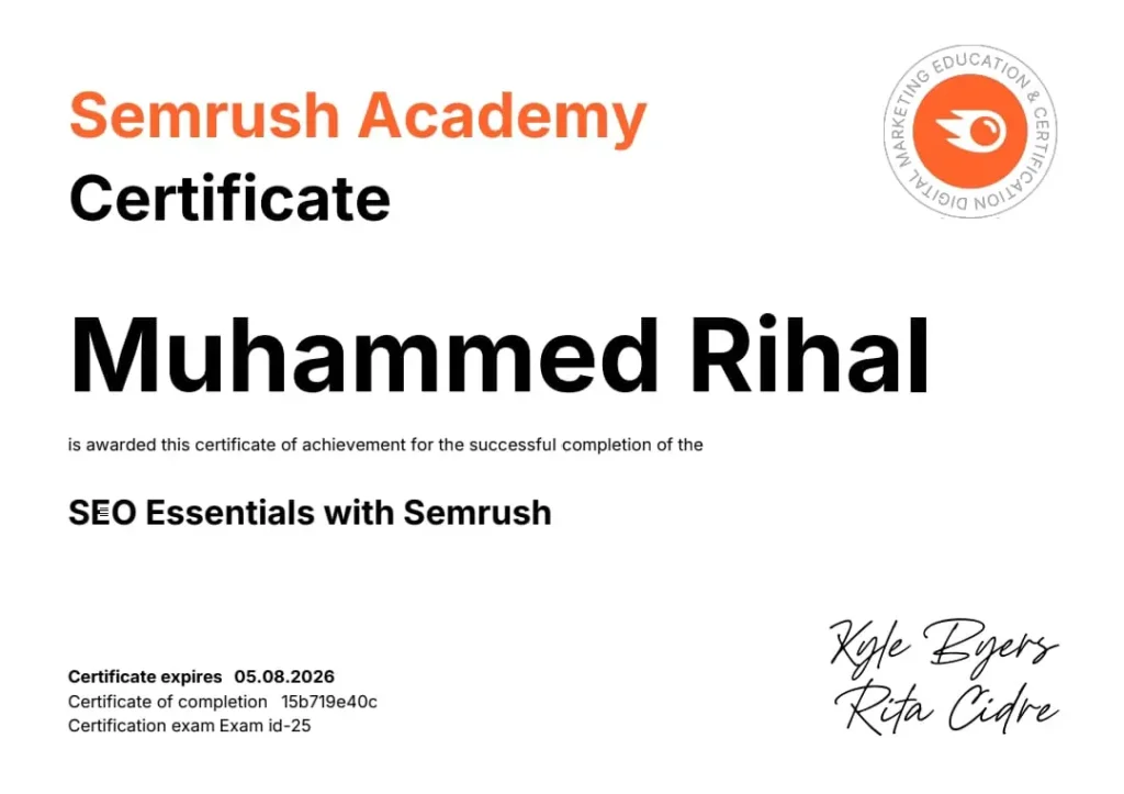 semrush academy certificate of digital marketing specialist in kannur